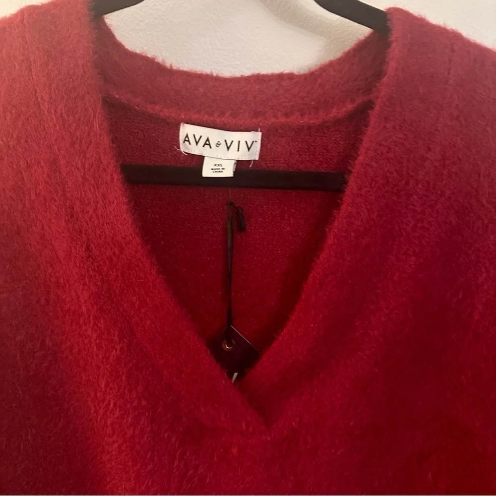 NWT Ava & Viv XXL Red V Neck Pullover Sweater Tunic Long Sleeve - Picture 5 of 9